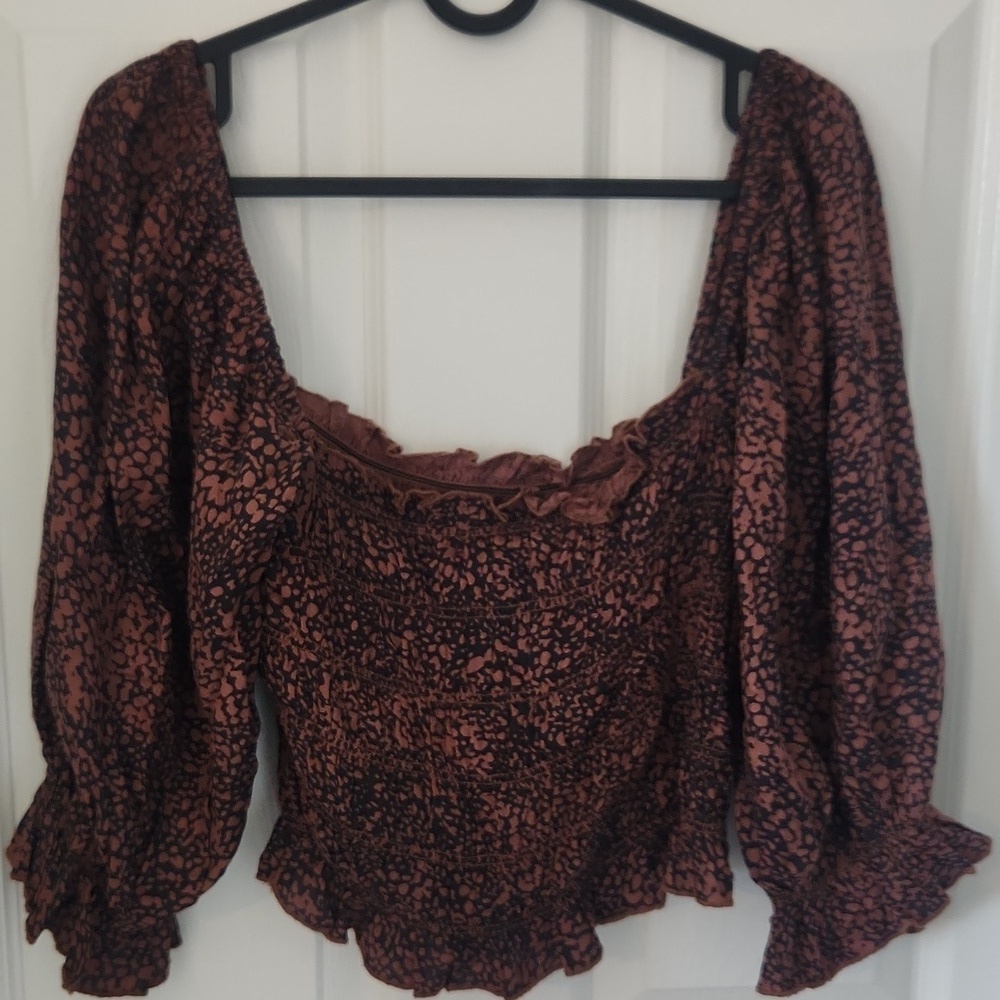 Urban Outfitters Women's Giselle Black and Brown Smocked Top Medium - Picture 8 of 10